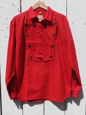 Vintage Wah Maker Frontier Western Bib Popover Shirt LARGE TOMATO RED